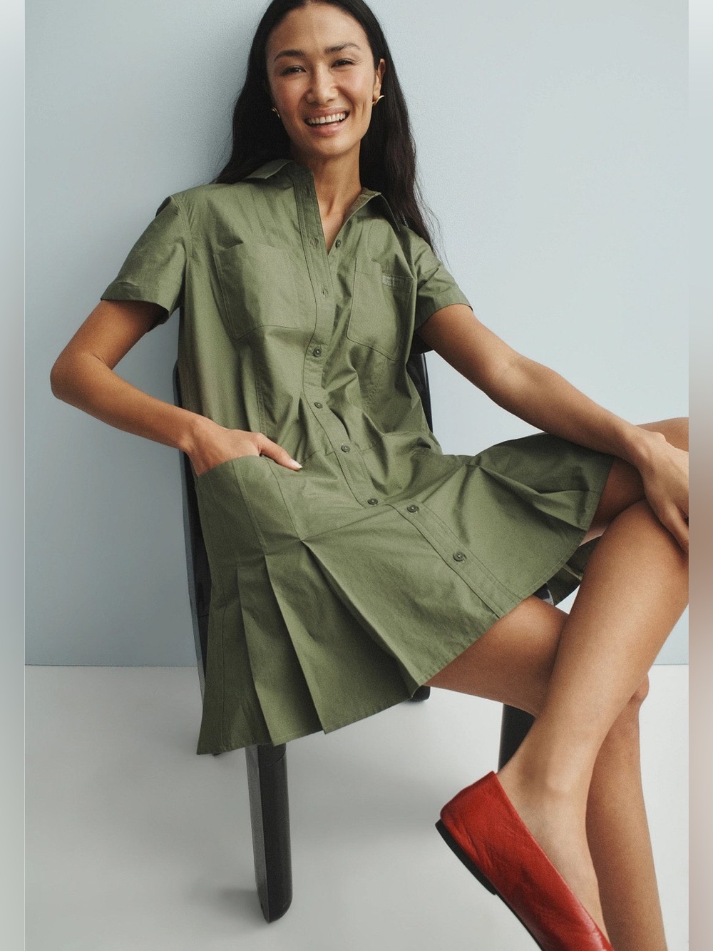 Kate Spade NY Pleated Utility Shirt Dress